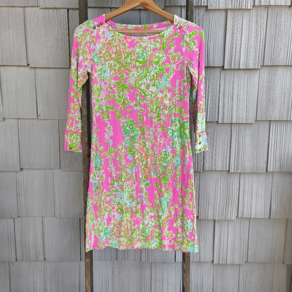 Lilly Pulitzer Sophie Jersey Knit Shift Dress sz XS Flamingo Pink Southern Charm